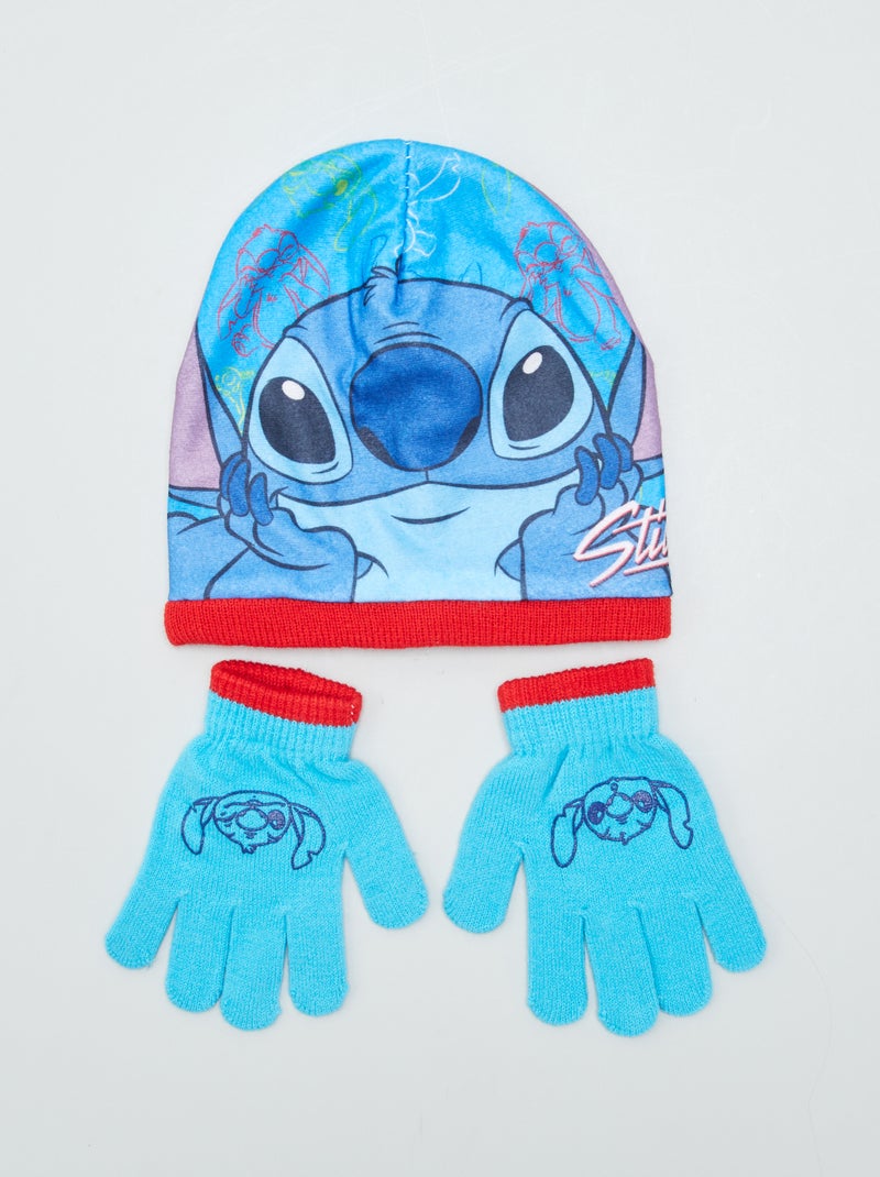 Conjunto de gorro y guantes 'Stitch' azul - Kiabi