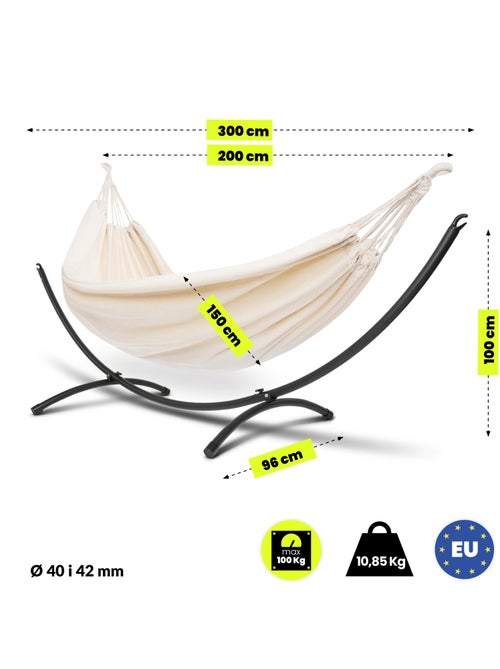 Conjunto de hamaca de jardín hypermotion con soporte metálico arqueado 200 x 150 cm - Kiabi