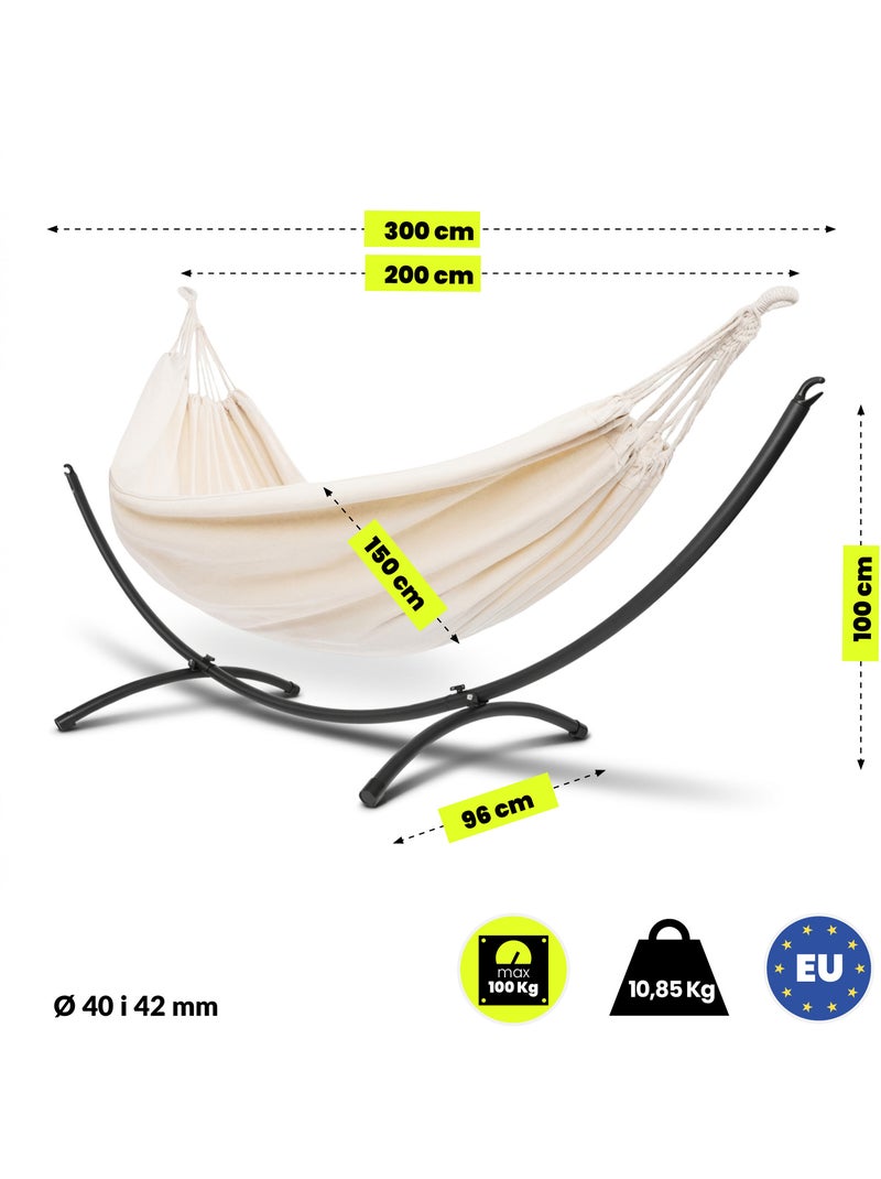 Conjunto de hamaca de jardín hypermotion con soporte metálico arqueado 200 x 150 cm Negro - Kiabi