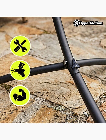 Conjunto de hamaca de jardín HyperMotion con soporte metálico arqueado negro y beige 200 x 150 cm