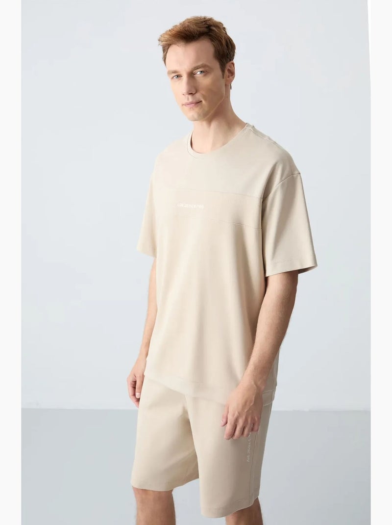Conjunto de hombre de camiseta oversize y shorts de mezcla de algodón tommy Beige arcilla - Kiabi