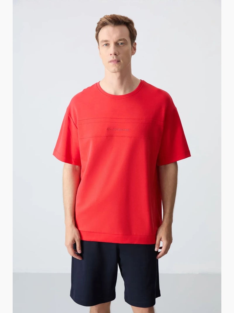 Conjunto de hombre de camiseta oversize y shorts de mezcla de algodón tommy Rojo - Kiabi