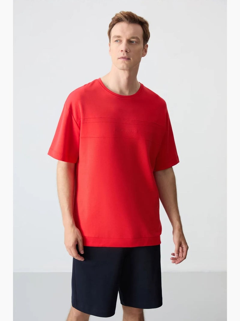 Conjunto de hombre de camiseta oversize y shorts de mezcla de algodón tommy Rojo - Kiabi