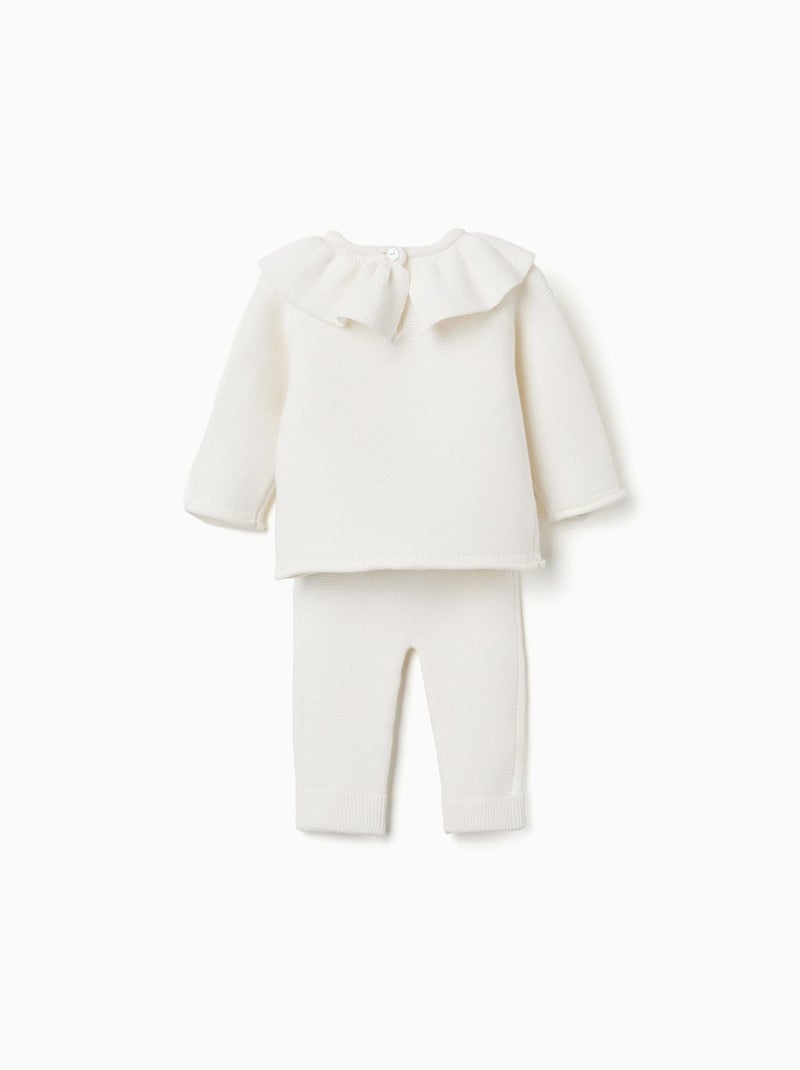 Conjunto de jersey de punto con volantes + pantalón Blanco - Kiabi