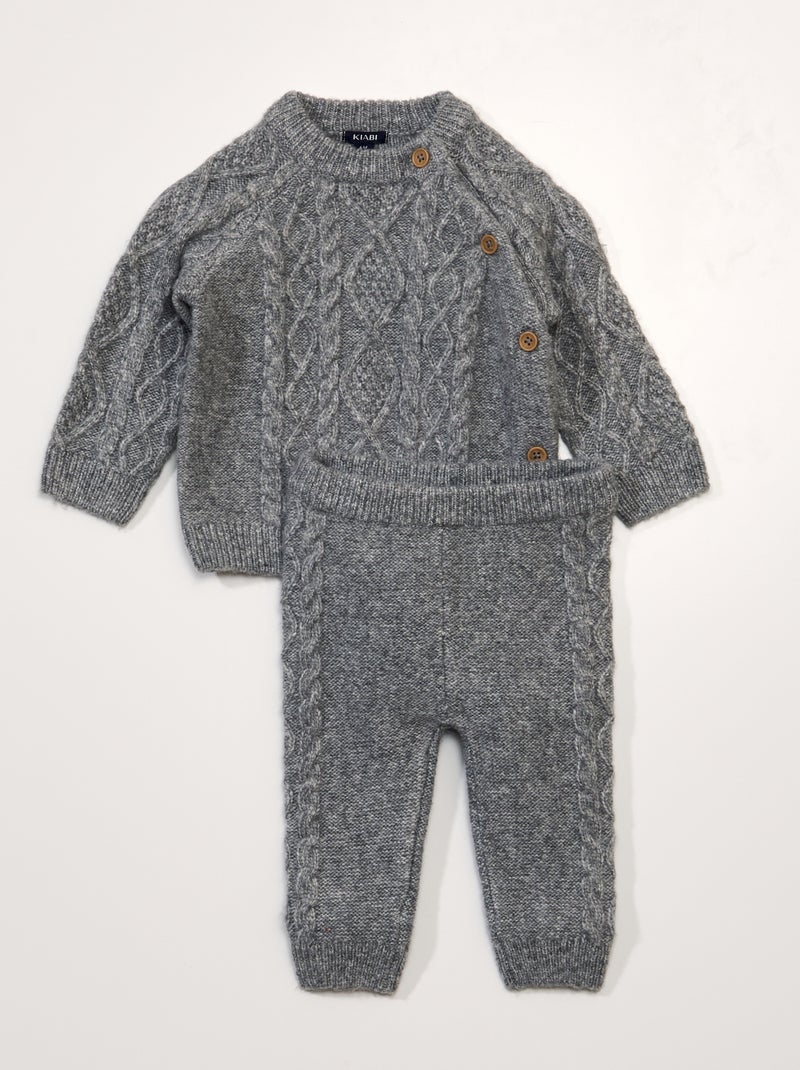 Conjunto de jersey + legging de punto trenzado GRIS - Kiabi