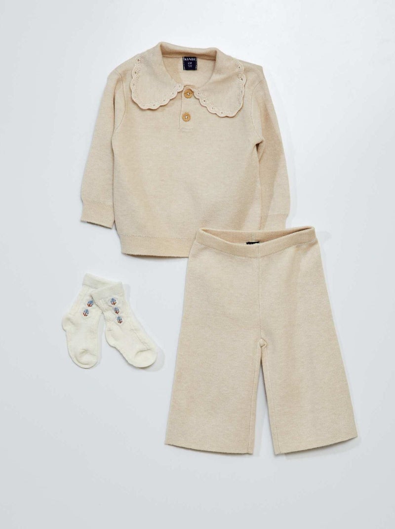 Conjunto de jersey + pantalón + calcetines  - 3 piezas beige - Kiabi