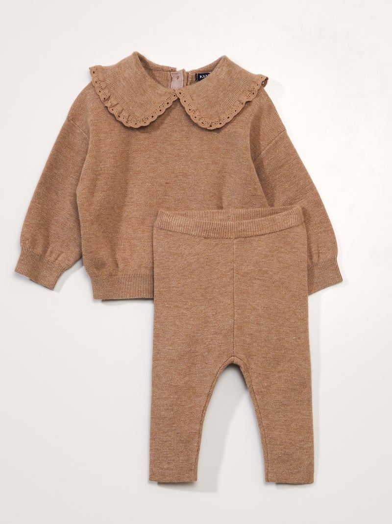 Conjunto de jersey y legging de canalé BEIGE - Kiabi