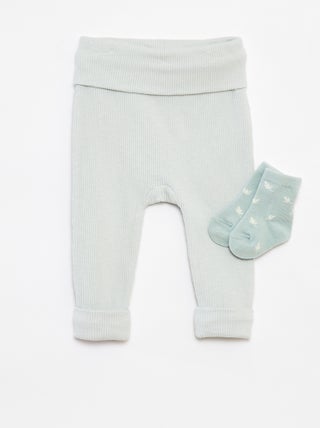 Conjunto de legging de canalé + calcetines  - 2 piezas