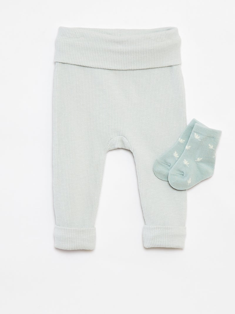 Conjunto de legging de canalé + calcetines  - 2 piezas AZUL - Kiabi