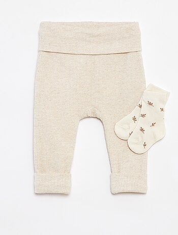 Conjunto de legging de canalé + calcetines - 2 piezas