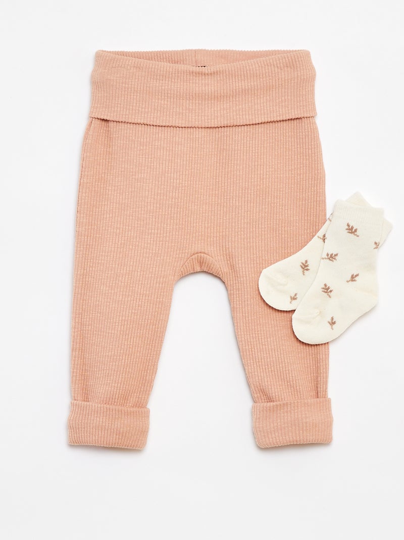 Conjunto de legging de canalé + calcetines  - 2 piezas ROSA - Kiabi