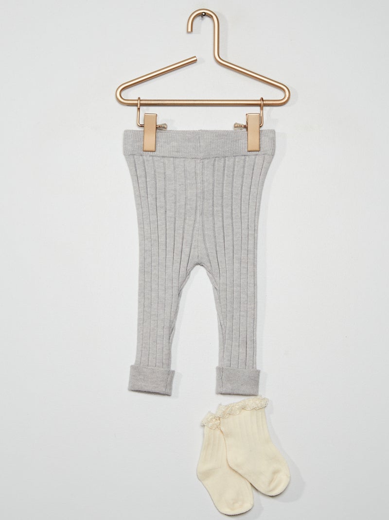 Conjunto de legging de canalé + calcetines tobilleros GRIS - Kiabi