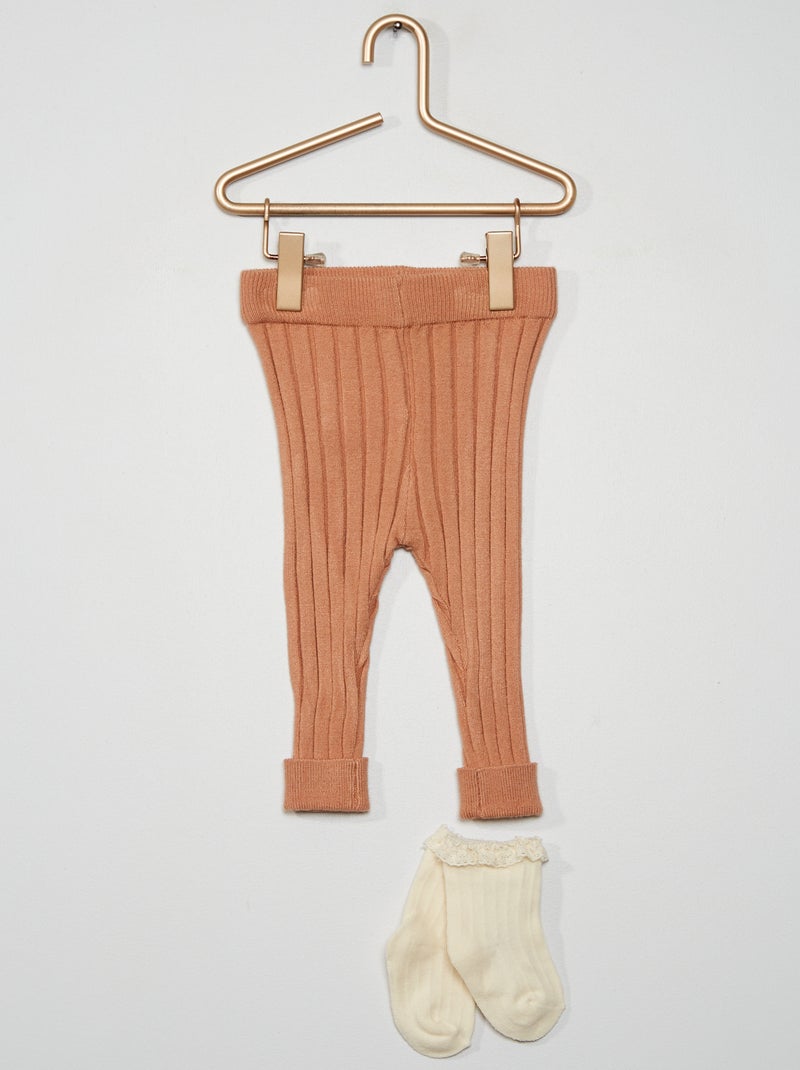Conjunto de legging de canalé + calcetines tobilleros ROSA - Kiabi
