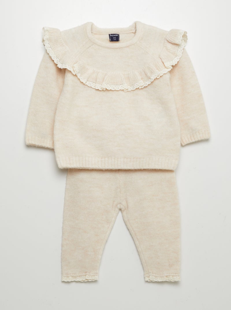 Conjunto de legging + jersey con volantes - 2 piezas BEIGE - Kiabi