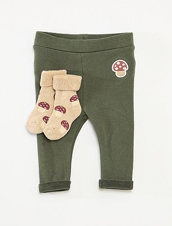 Conjunto de leggings de punto con dibujo animado + calcetines all-over de algodón