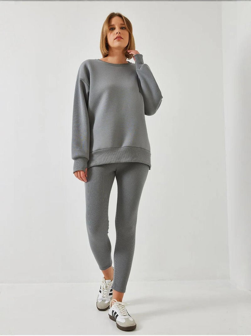 Conjunto de leggings y parte superior de canalé lucci Gris - Kiabi