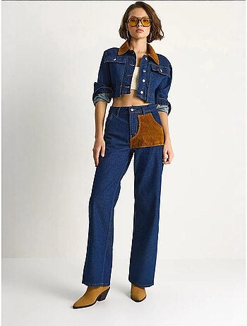 Conjunto de mezclilla de cintura alta con cuello camisero lucci