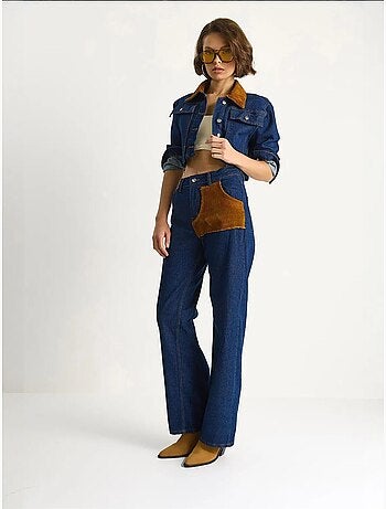 Conjunto de mezclilla de cintura alta con cuello camisero lucci