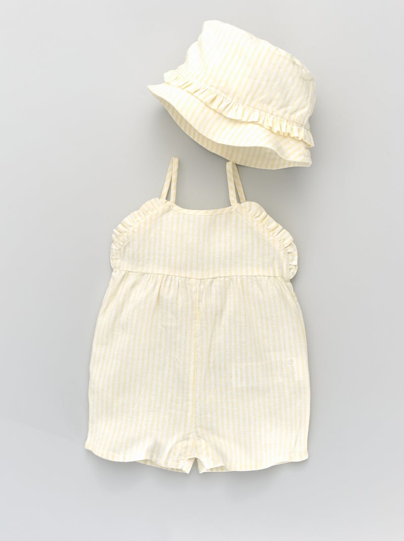 Conjunto de mono + gorro bucket de lino y viscosa AMARILLO - Kiabi