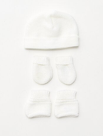 Conjunto de nacimiento gorro + manoplas + patucos de punto 'Manufacture de Layette'