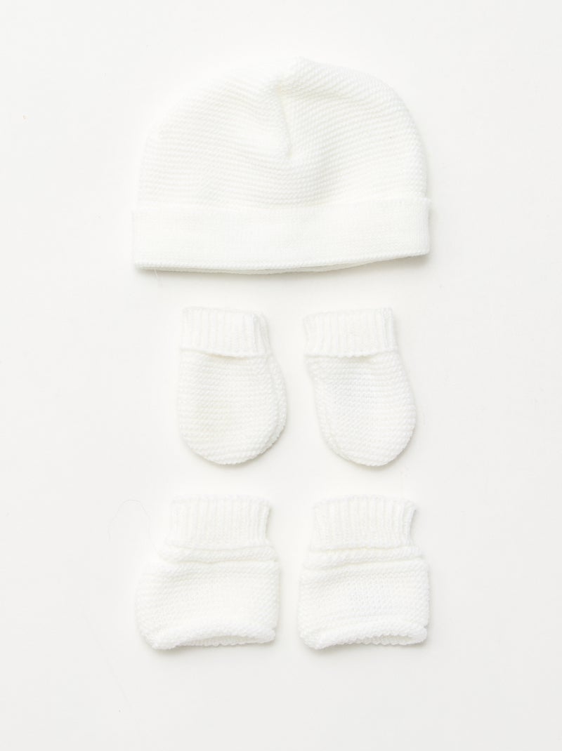 Conjunto de nacimiento gorro + manoplas + patucos de punto 'Manufacture de Layette' Blanco - Kiabi