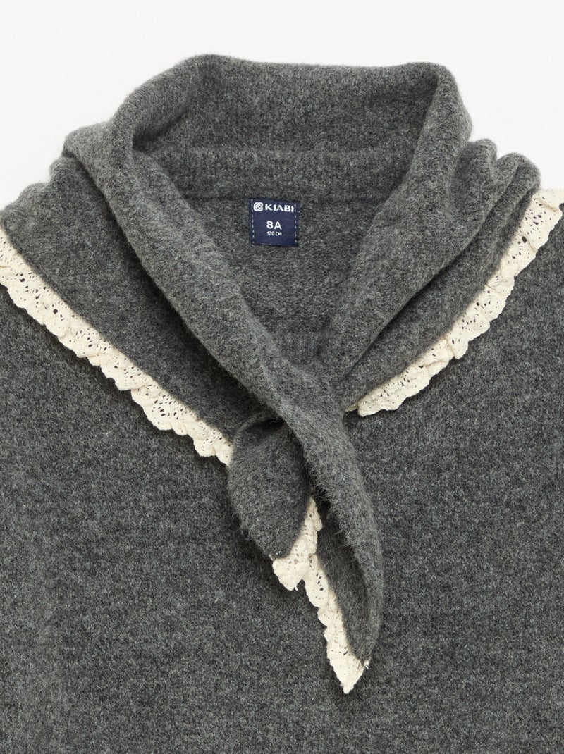 Conjunto de niña de 2 piezas con remates de ganchillo - Jersey + pañuelo Gris - Kiabi