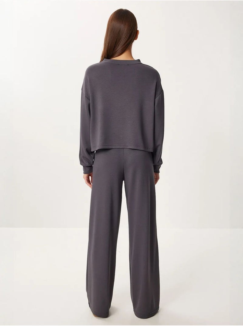 Conjunto de pantalón ancho acanalado con bloques de color istanbul Gris oscuro - Kiabi