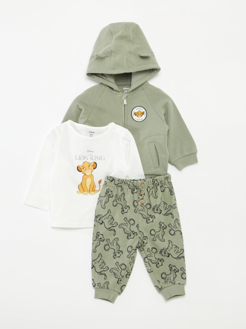 Conjunto de pantalón + camiseta + sudadera con capucha 'Simba' - 3 piezas Verde - Kiabi