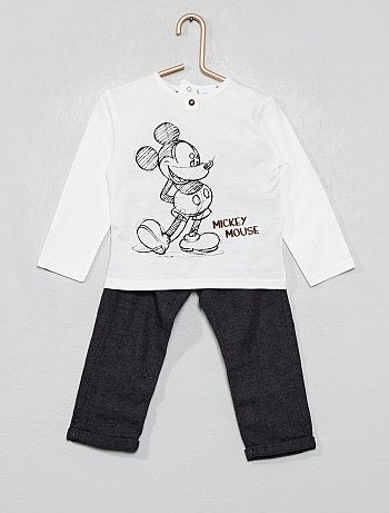 Niño 0-36 meses - Conjunto de pantalón con tirantes + camiseta 'Mickey' - Kiabi