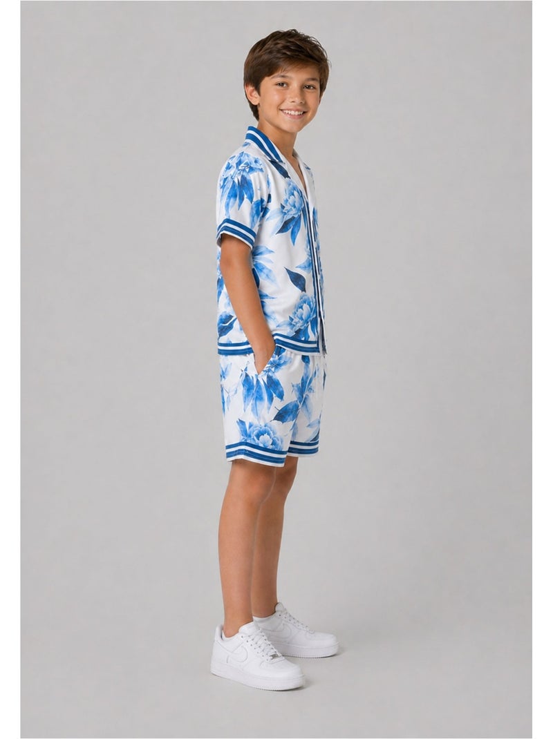 Conjunto de pantalón corto y camisa Kebello Azul - Kiabi