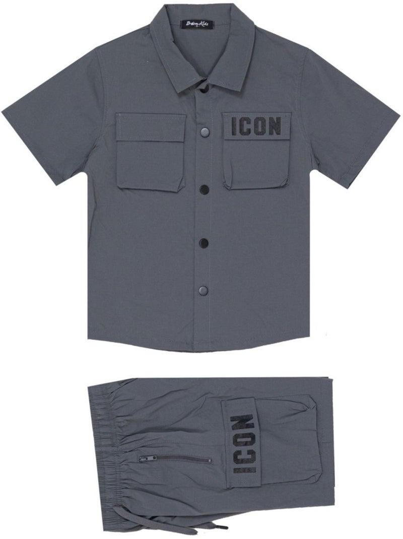 Conjunto de pantalón corto y camisa Kebello Gris - Kiabi