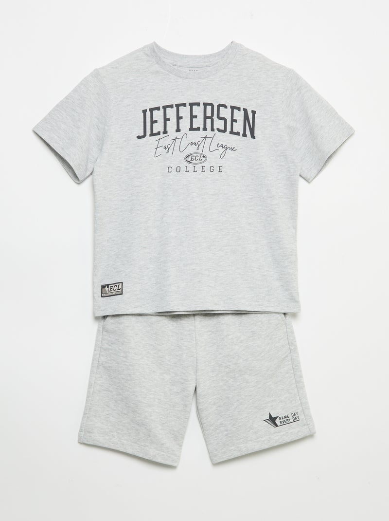 Conjunto de pantalón corto y camiseta - 2 piezas Gris - Kiabi