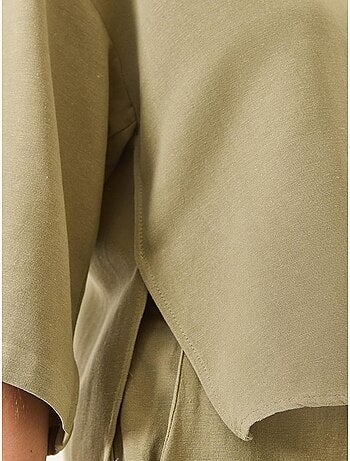 Conjunto de pantalón kimono palazzo de lino con mangas murciélago y cuello en v de bianco lucci