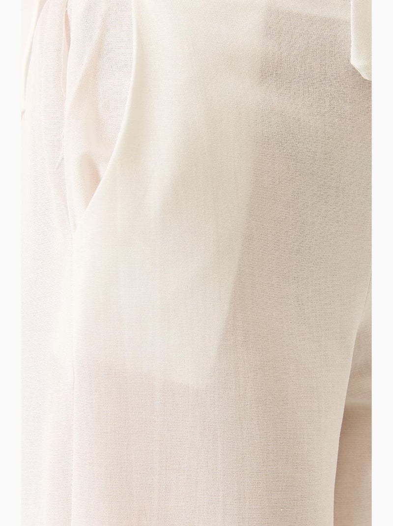 Conjunto de pantalón kimono palazzo de lino con mangas murciélago y cuello en v lucci Blanco - Kiabi