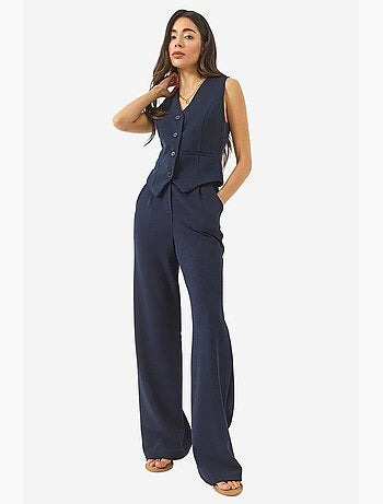 Conjunto de pantalón palazzo cómodo de cintura alta con chaleco de punto lucci