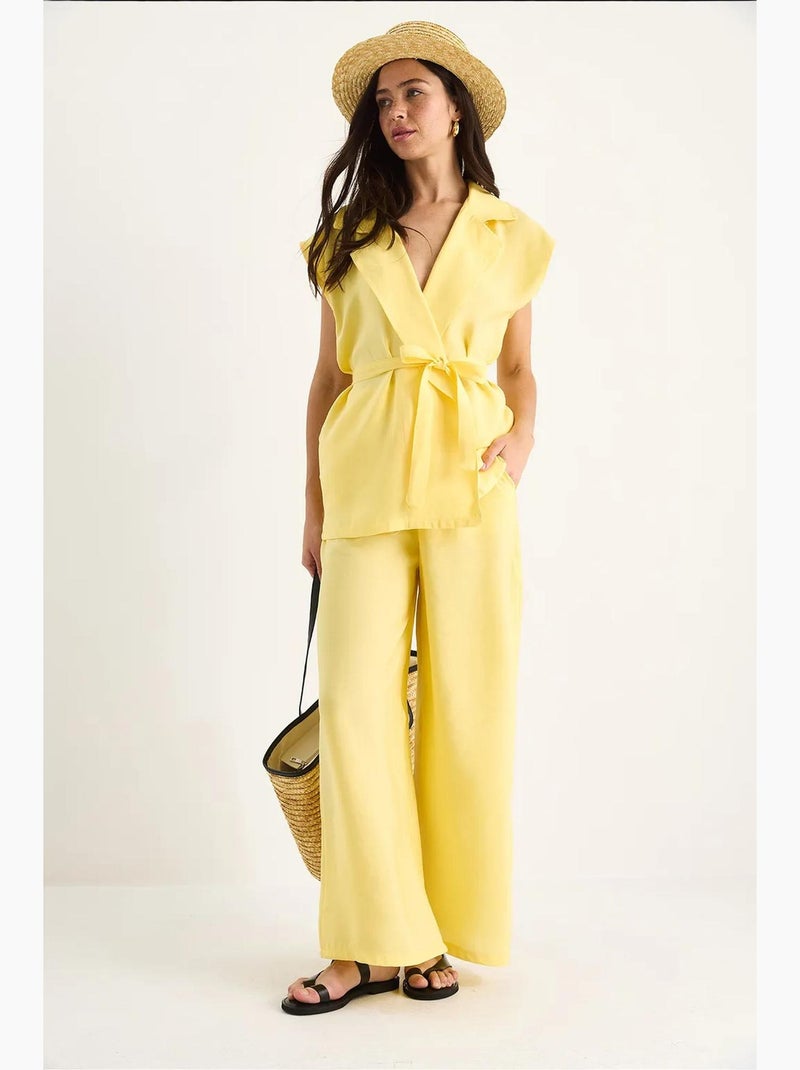 Conjunto de pantalón palazzo modal con chaleco y detalle de bolsillo de bianco lucci Amarillo limón - Kiabi