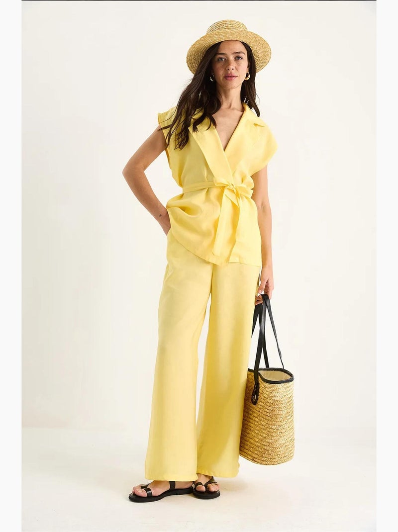 Conjunto de pantalón palazzo modal con chaleco y detalle de bolsillo de bianco lucci Amarillo limón - Kiabi