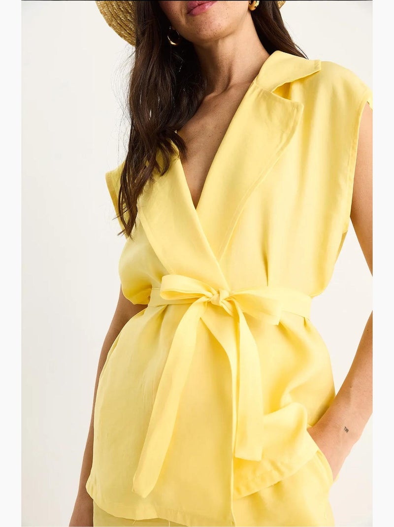Conjunto de pantalón palazzo modal con chaleco y detalle de bolsillo de bianco lucci Amarillo limón - Kiabi