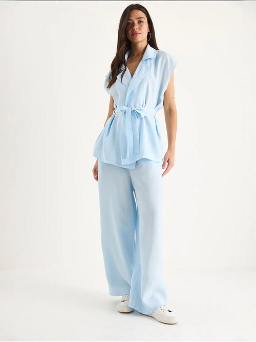 Conjunto de pantalón palazzo modal con chaleco y detalle de bolsillo de bianco lucci - Kiabi