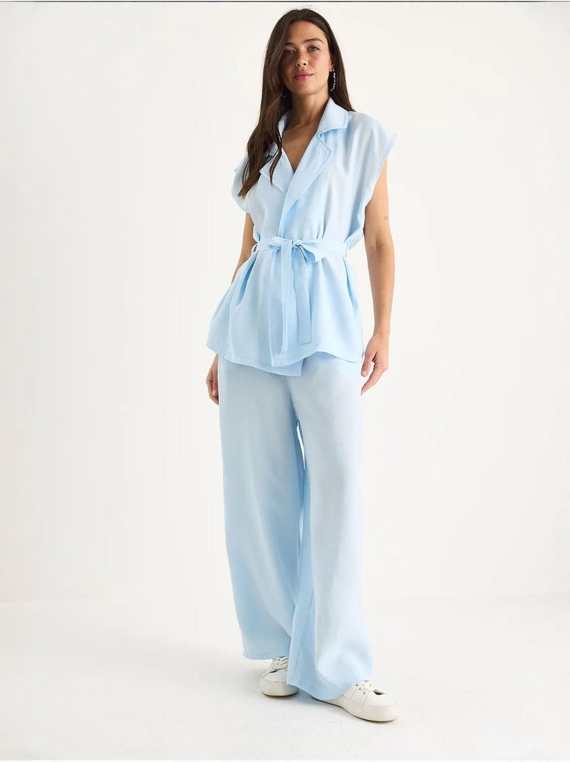 Conjunto de pantalón palazzo modal con chaleco y detalle de bolsillo de bianco lucci Azul cielo - Kiabi