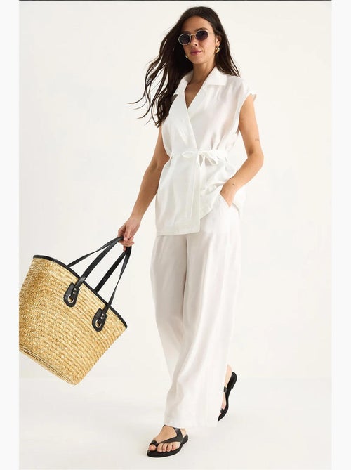 Conjunto de pantalón palazzo modal con chaleco y detalle de bolsillo de bianco lucci - Kiabi