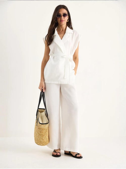 Conjunto de pantalón palazzo modal con chaleco y detalle de bolsillo de bianco lucci - Kiabi