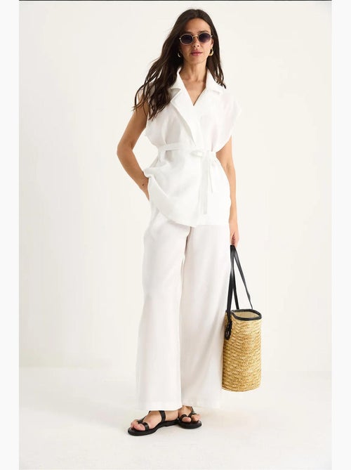 Conjunto de pantalón palazzo modal con chaleco y detalle de bolsillo de bianco lucci - Kiabi