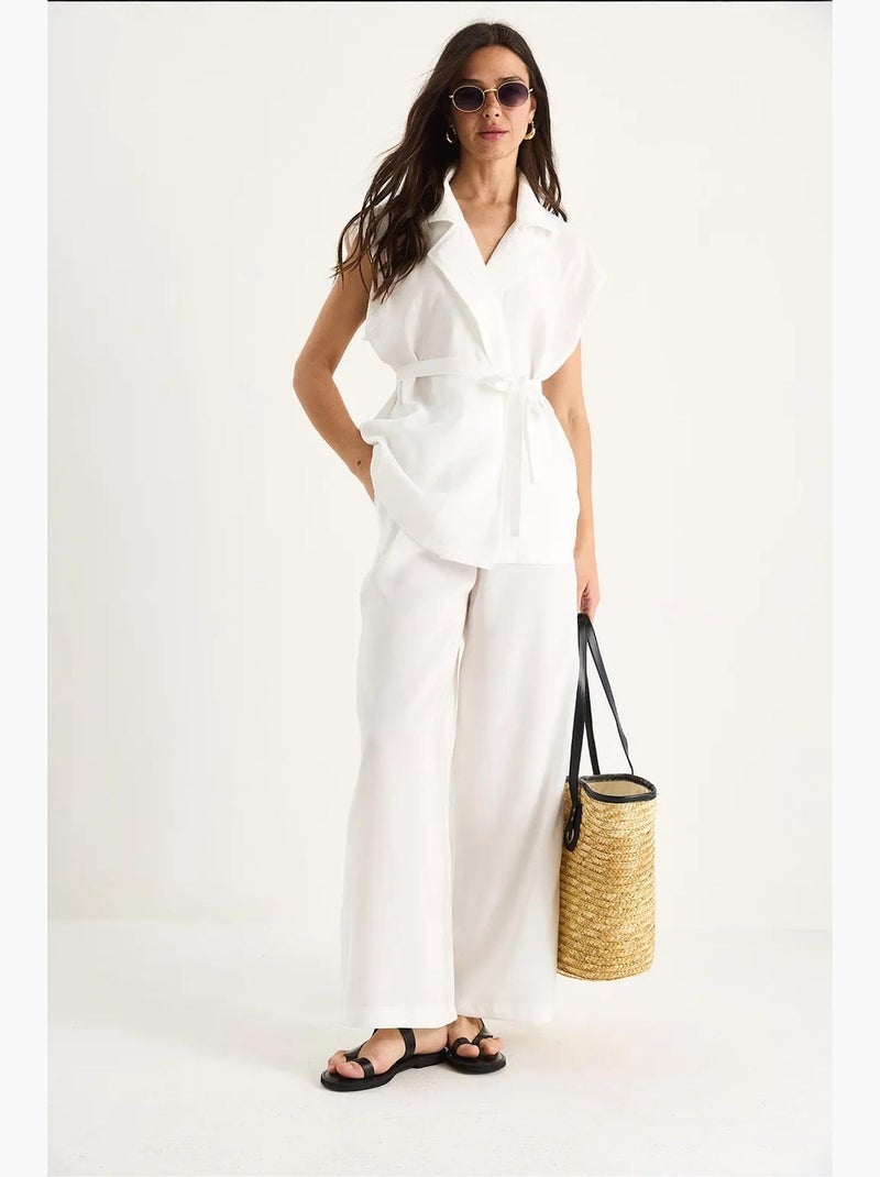 Conjunto de pantalón palazzo modal con chaleco y detalle de bolsillo de bianco lucci Blanco - Kiabi