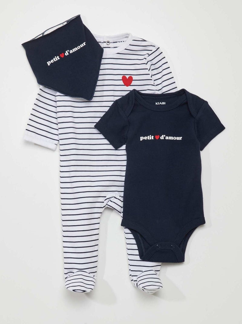 Conjunto de pelele + body + babero  - 3 piezas BLANCO - Kiabi