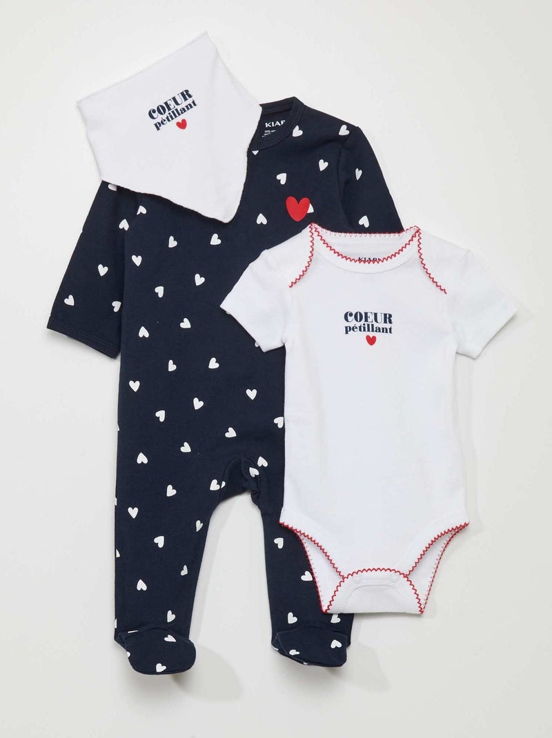 Conjunto de pelele + body + babero  - 3 piezas BLANCO - Kiabi