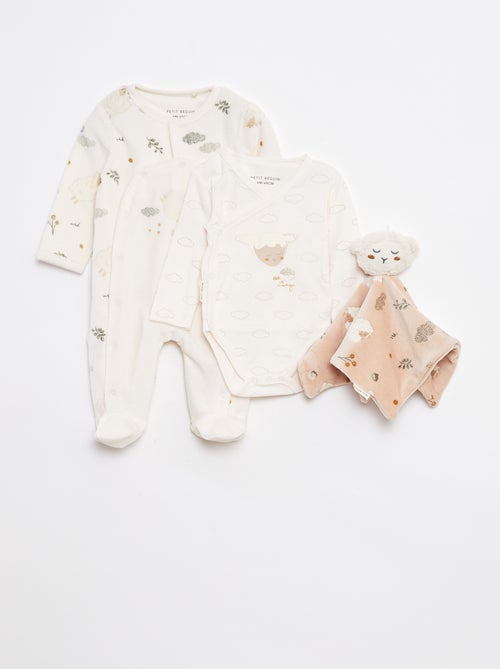 Conjunto de pelele + body + doudou - 3 piezas - Kiabi