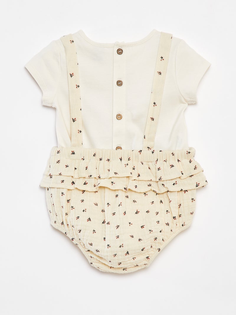 Conjunto de pelele con peto + camiseta  - Blanco - Kiabi