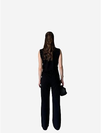 Conjunto de pernera ancha con cuello de pico abotonado de talle alto my fashion