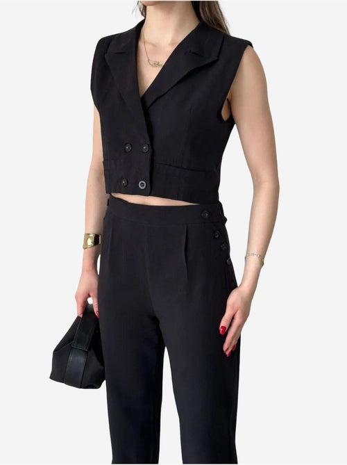 Conjunto de pernera ancha con cuello de pico abotonado de talle alto my fashion - Kiabi Conjunto de pernera ancha con cuello de pico abotonado de talle alto my fashion - Kiabi